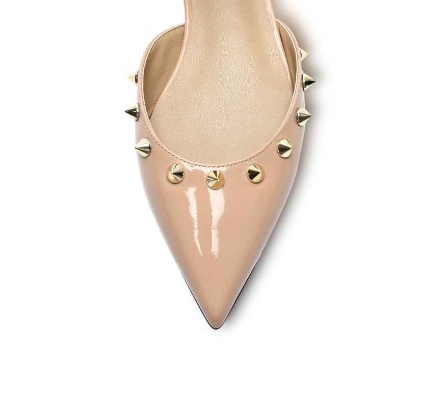 Spiky D'orsay Flats - Nude Patent - Kaitlyn Pan Shoes