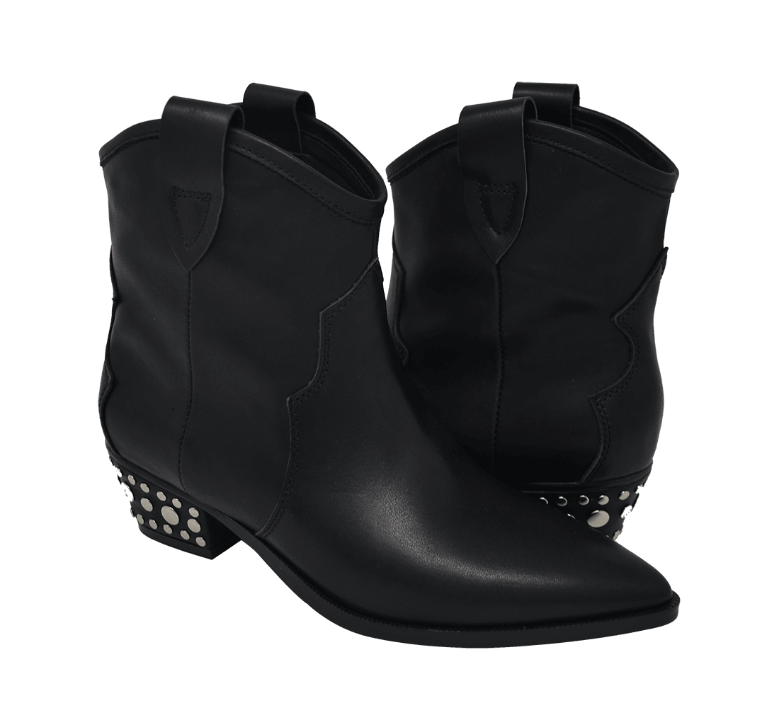 Calf Leather Cowboy Studded Block Heel Boots - Kaitlyn Pan Shoes