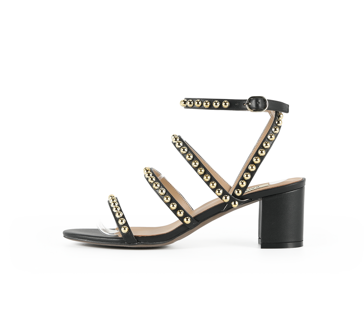 Kaisley Genuine Leather Studded Block Heel Caged Sandals - Kaitlyn Pan Shoes