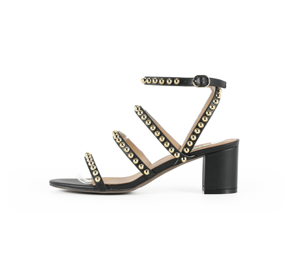 Kaisley Genuine Leather Studded Block Heel Caged Sandals - Kaitlyn Pan Shoes