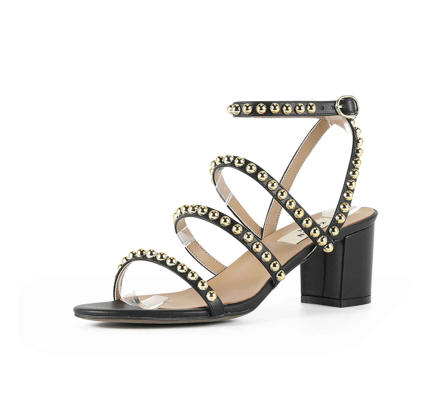 Kaisley Genuine Leather Studded Block Heel Caged Sandals - Kaitlyn Pan Shoes