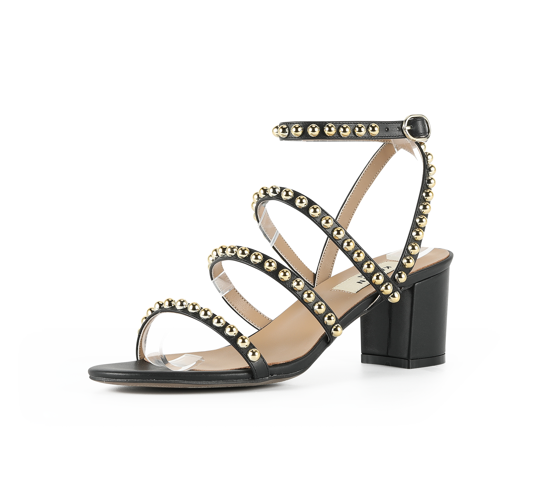 Kaisley Genuine Leather Studded Block Heel Caged Sandals - Kaitlyn Pan Shoes