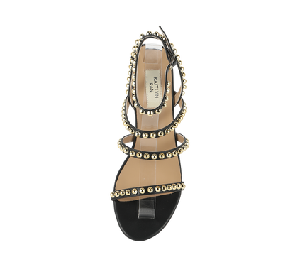 Kaisley Genuine Leather Studded Block Heel Caged Sandals - Kaitlyn Pan Shoes