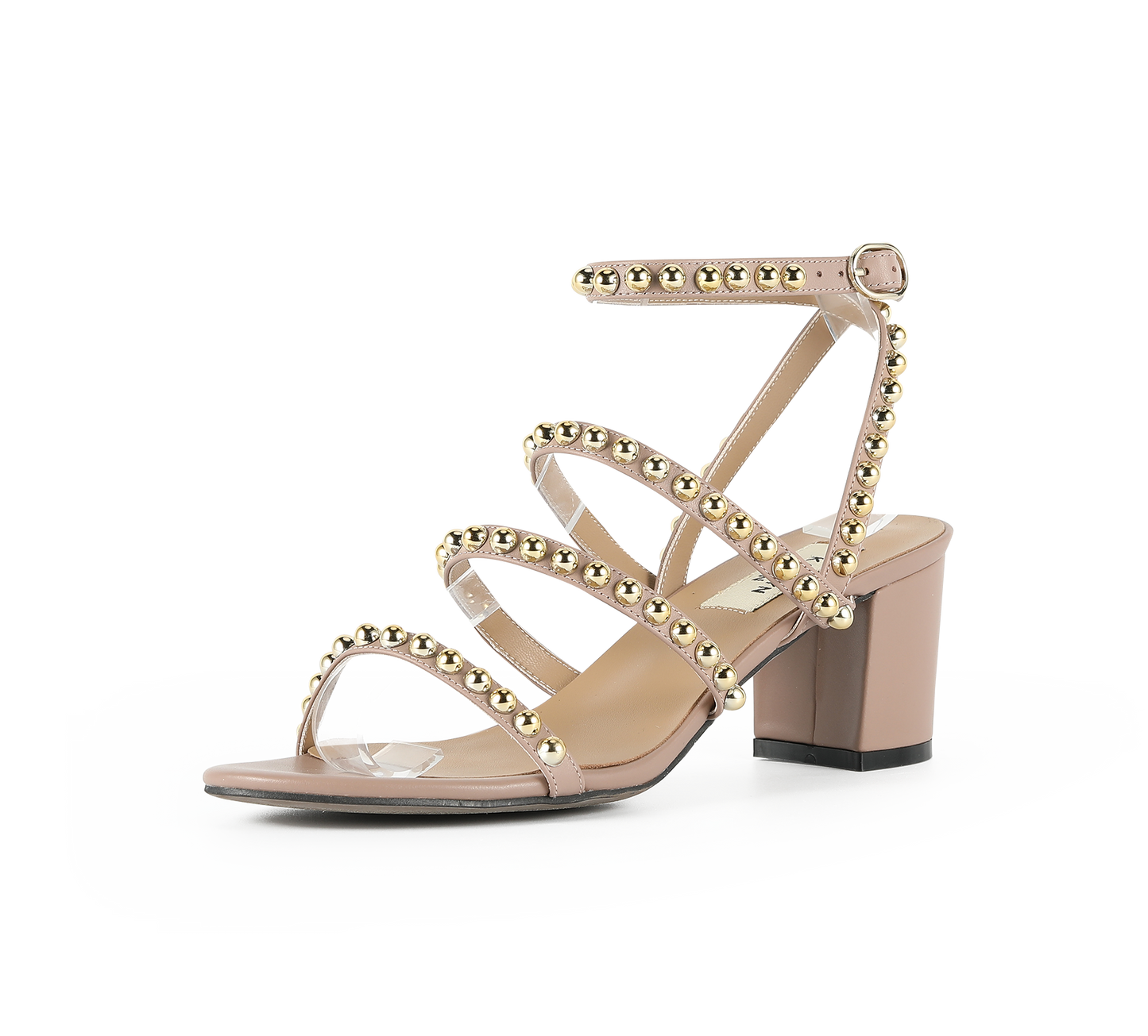 Kaisley Genuine Leather Studded Block Heel Caged Sandals - Kaitlyn Pan Shoes