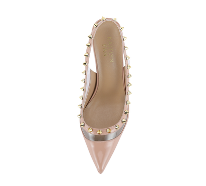 Spiky PVC Slingback Pink Sole Pumps - Kaitlyn Pan Shoes