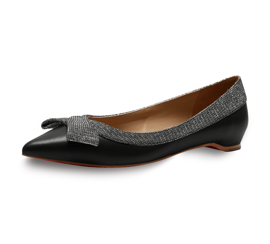 Crystal Leather Bow Flats - Kaitlyn Pan Shoes