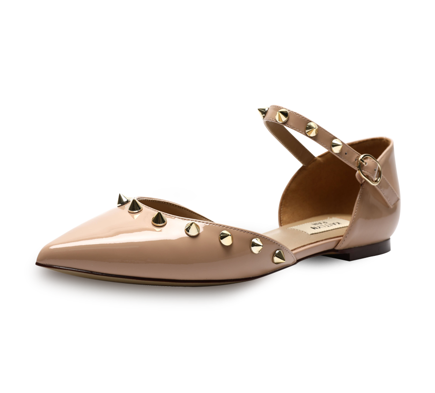 Spiky D'orsay Flats - Nude Patent - Kaitlyn Pan Shoes