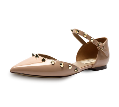 Spiky D'orsay Flats - Nude Patent - Kaitlyn Pan Shoes