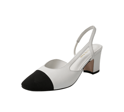 Two Tone Block Heel Slingback Sandals - Kaitlyn Pan Shoes