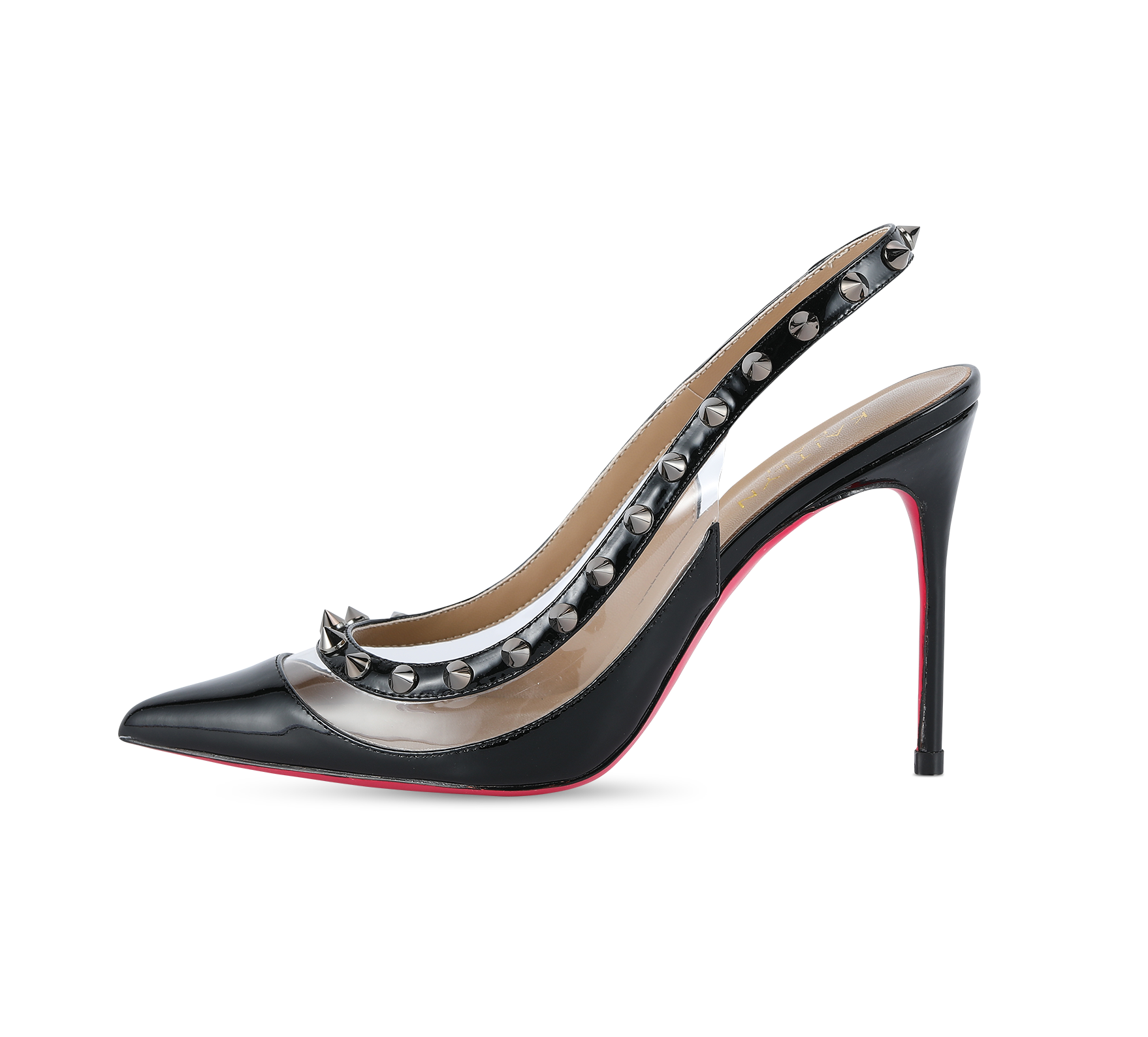 Spiky PVC Slingback Pink Sole Pumps - Kaitlyn Pan Shoes