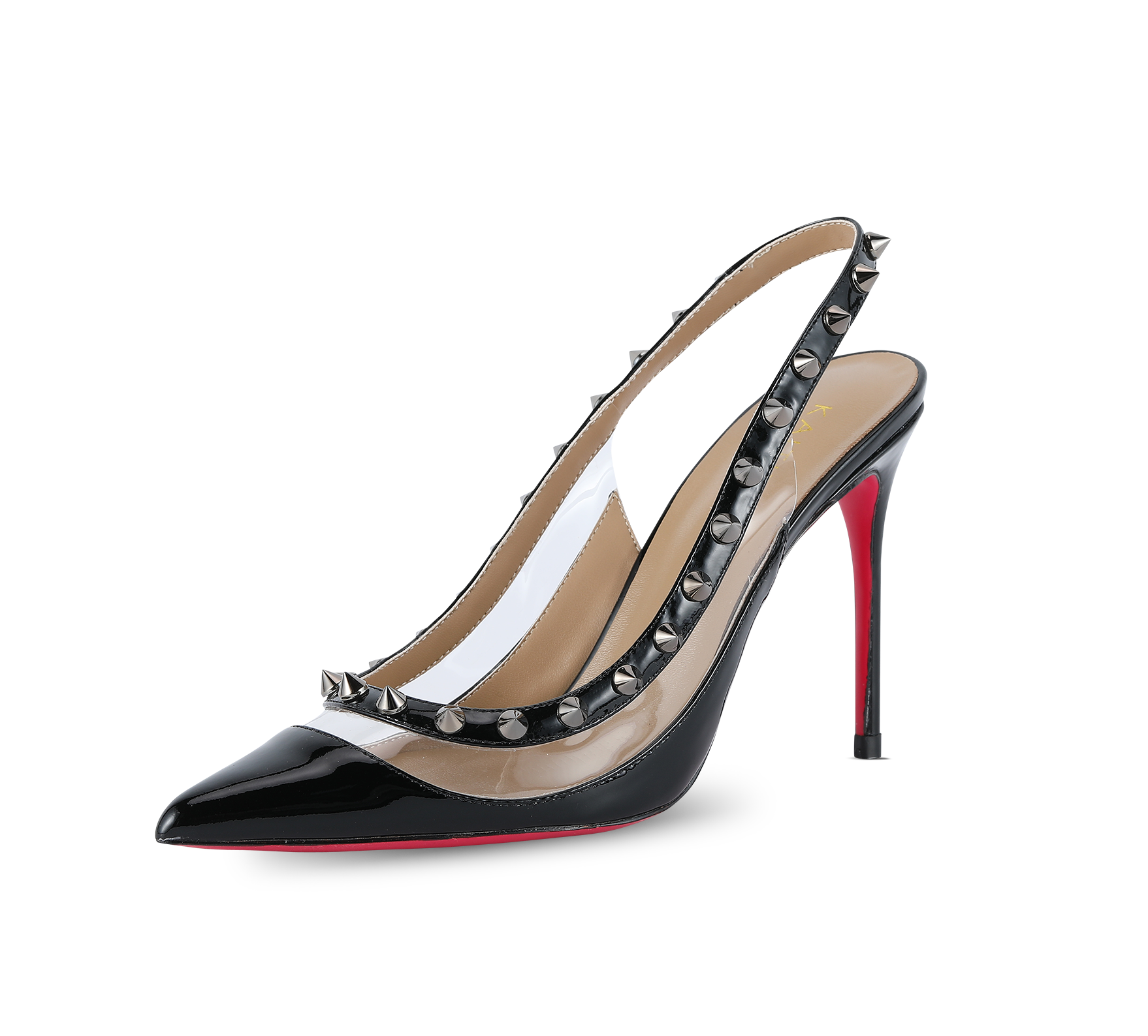 Spiky PVC Slingback Pink Sole Pumps - Kaitlyn Pan Shoes