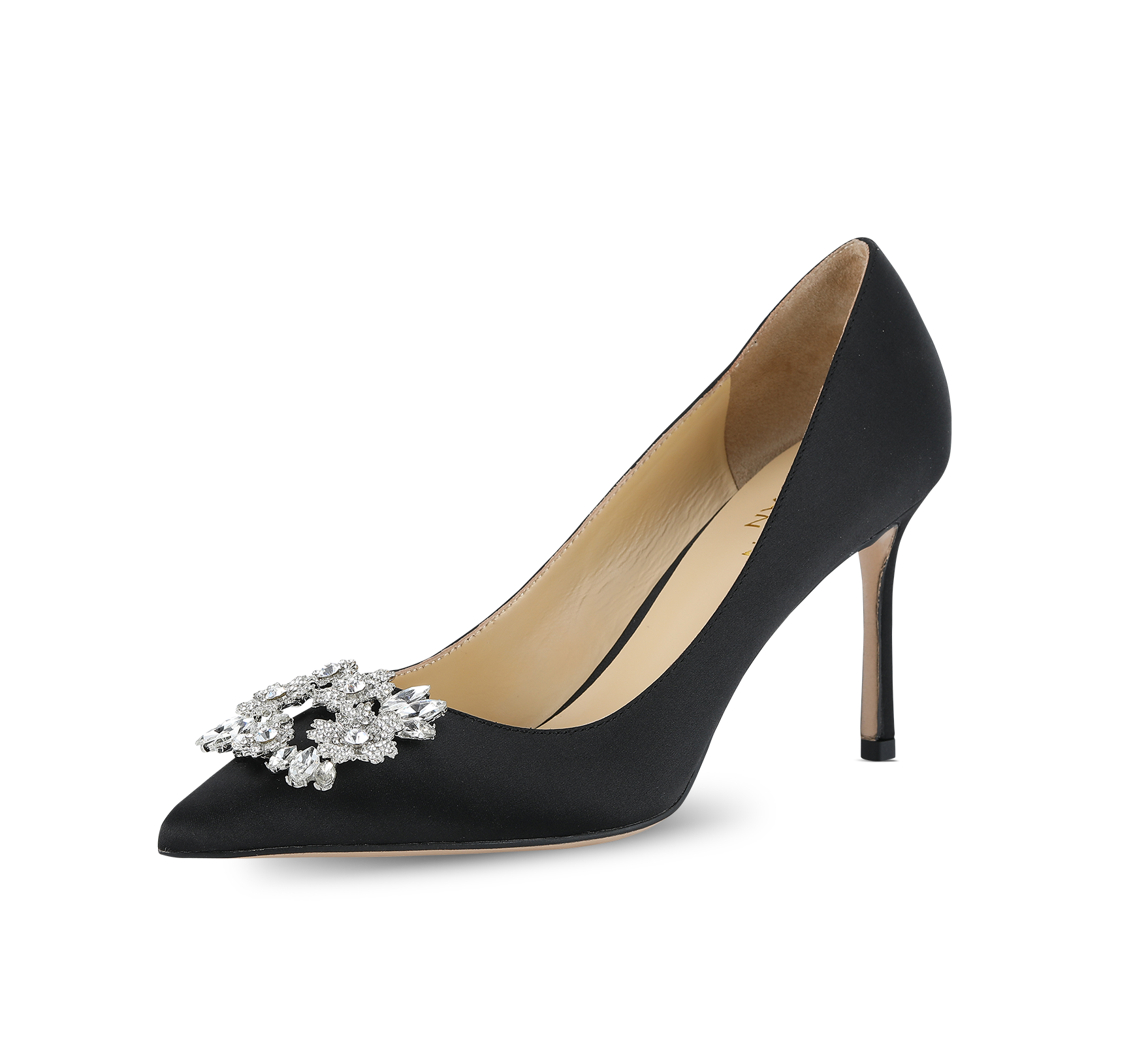 Crystal Buckle Satin Pumps - Kaitlyn Pan Shoes