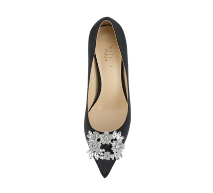 Crystal Buckle Satin Pumps - Kaitlyn Pan Shoes