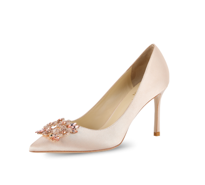 Crystal Buckle Satin Pumps - Kaitlyn Pan Shoes