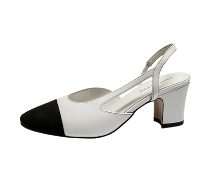 Two Tone Block Heel Slingback Sandals - Kaitlyn Pan Shoes