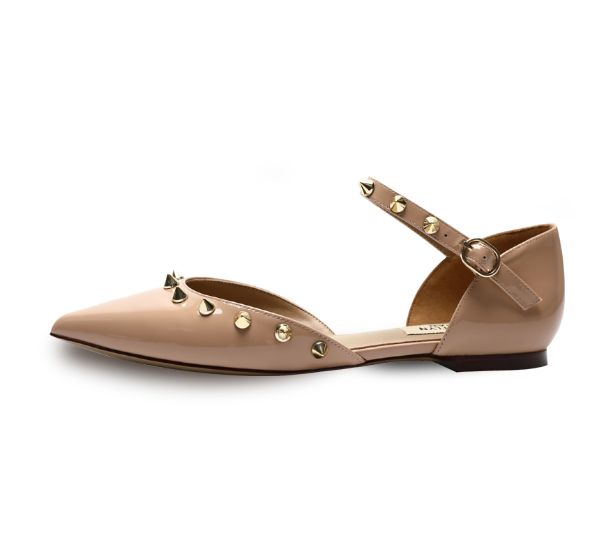 Spiky D'orsay Flats - Nude Patent - Kaitlyn Pan Shoes