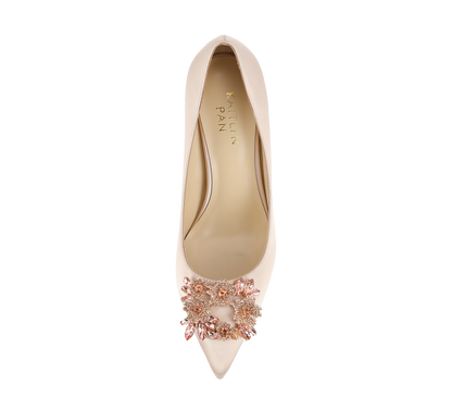 Crystal Buckle Satin Pumps - Kaitlyn Pan Shoes