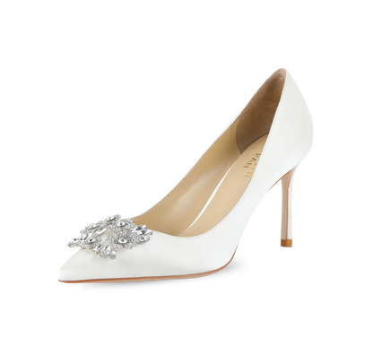 Crystal Buckle Satin Pumps - Kaitlyn Pan Shoes