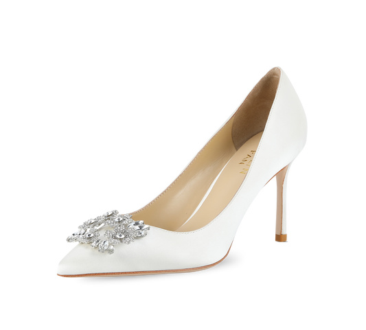Crystal Buckle Satin Pumps - Kaitlyn Pan Shoes