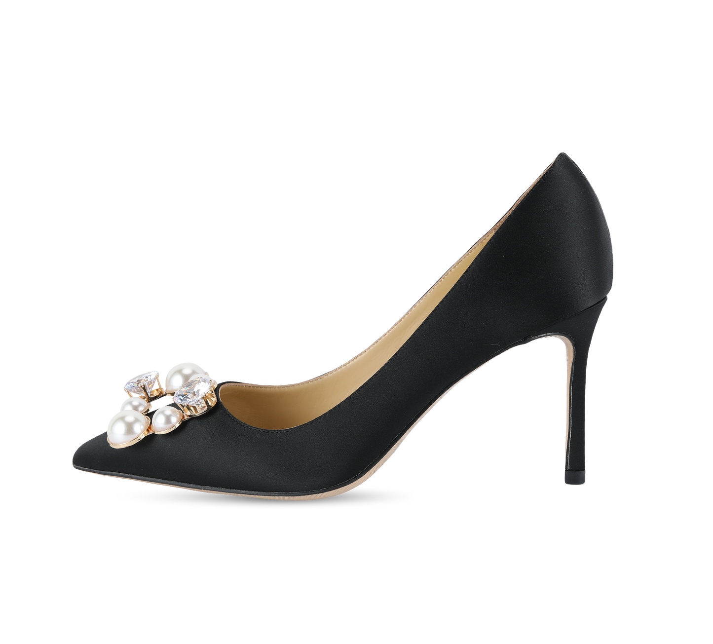 Pearl Buckle Satin Pumps - Kaitlyn Pan Shoes