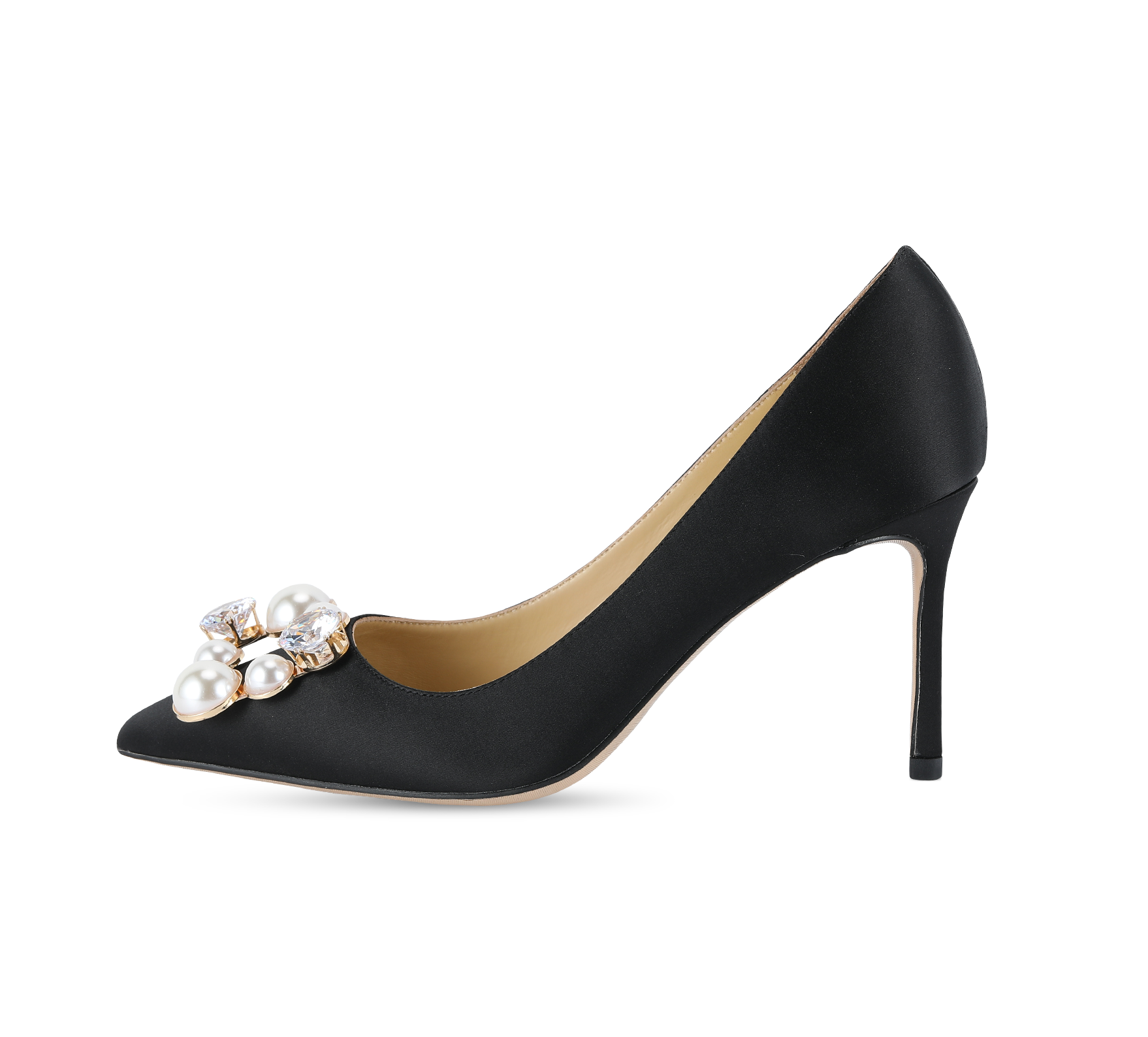 Pearl Buckle Satin Pumps - Kaitlyn Pan Shoes
