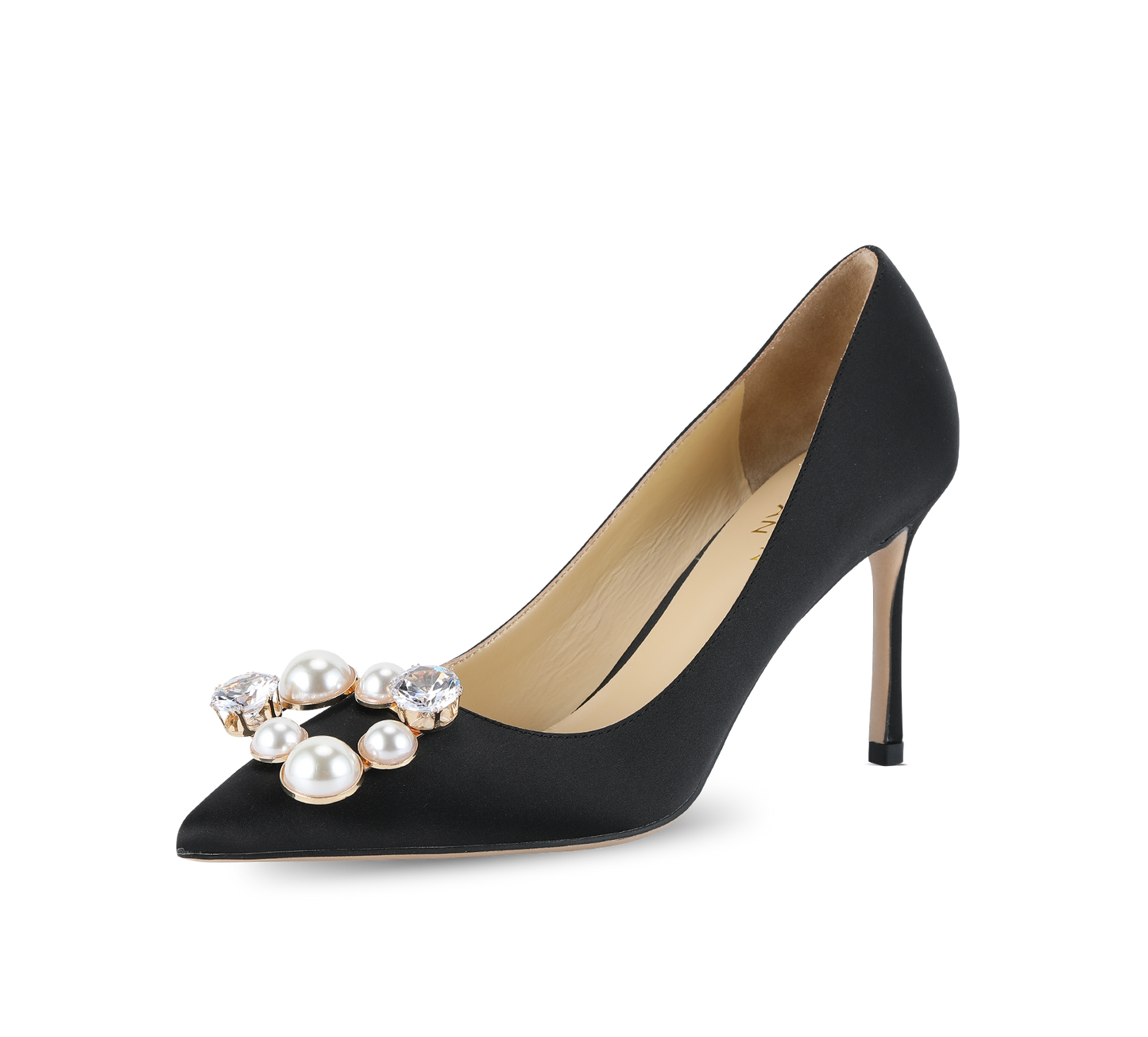 Pearl Buckle Satin Pumps - Kaitlyn Pan Shoes