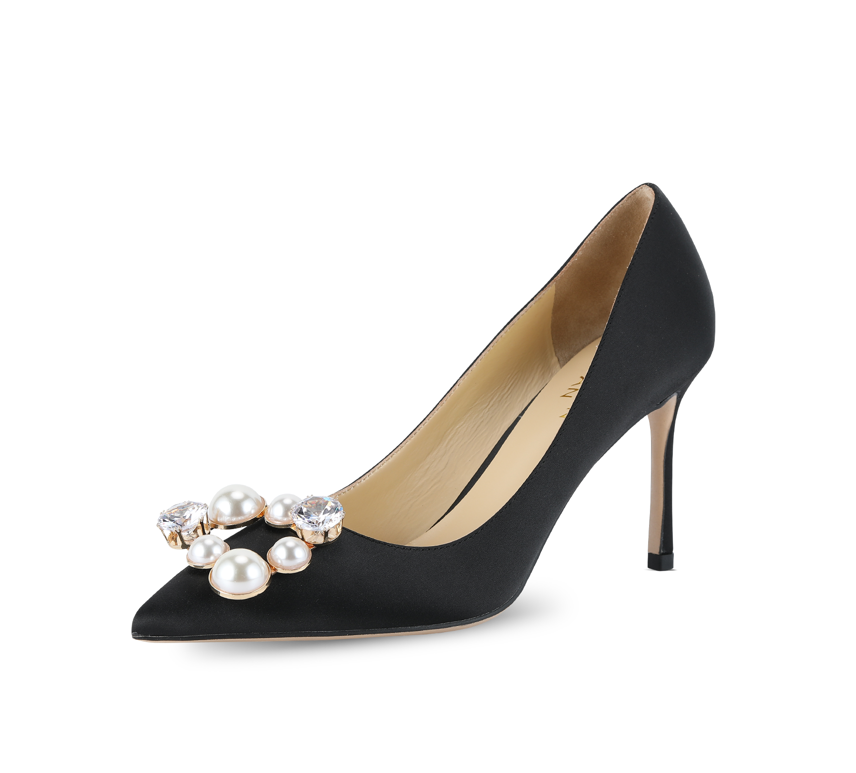 Pearl Buckle Satin Pumps - Kaitlyn Pan Shoes