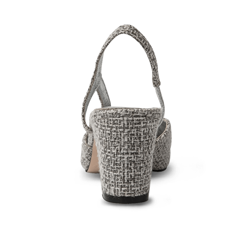 Two Tone Silver Toe Block Heel Slingback Sandals - Kaitlyn Pan Shoes