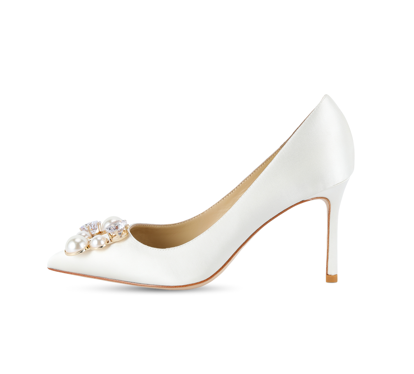 Pearl Buckle Satin Pumps - Kaitlyn Pan Shoes