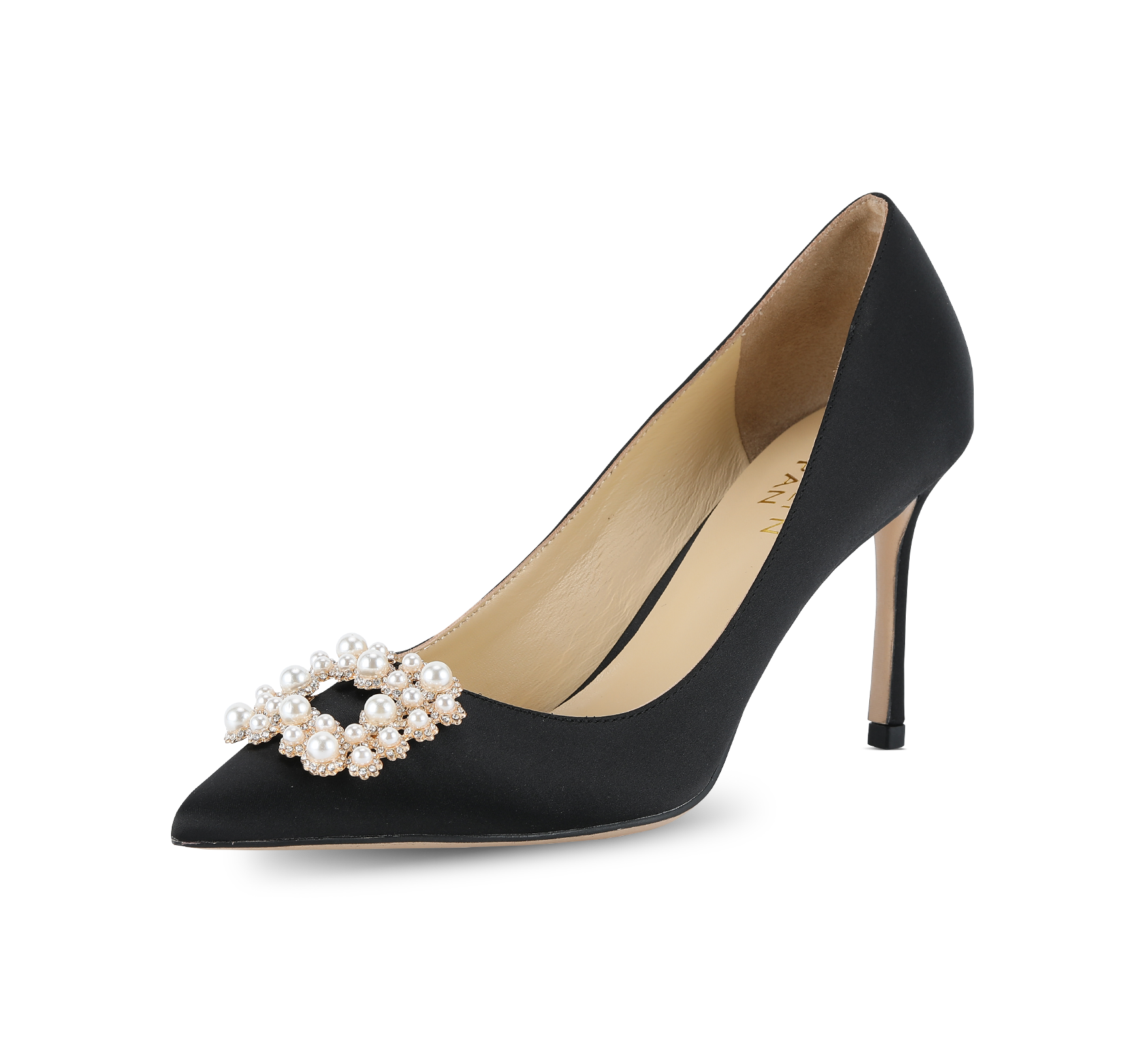 Crystal Pearl Buckled Satin Pumps - Kaitlyn Pan Shoes