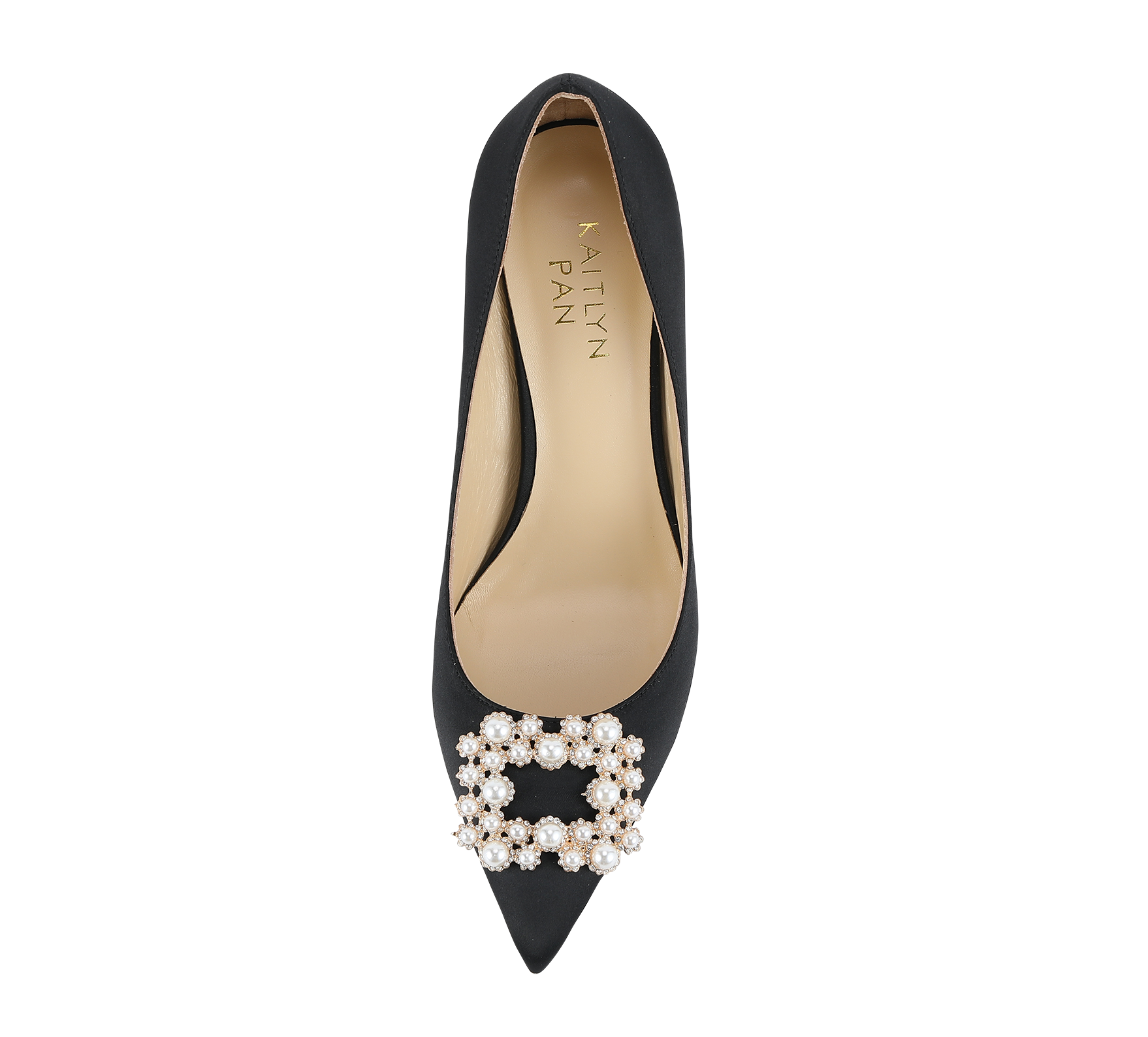Crystal Pearl Buckled Satin Pumps - Kaitlyn Pan Shoes