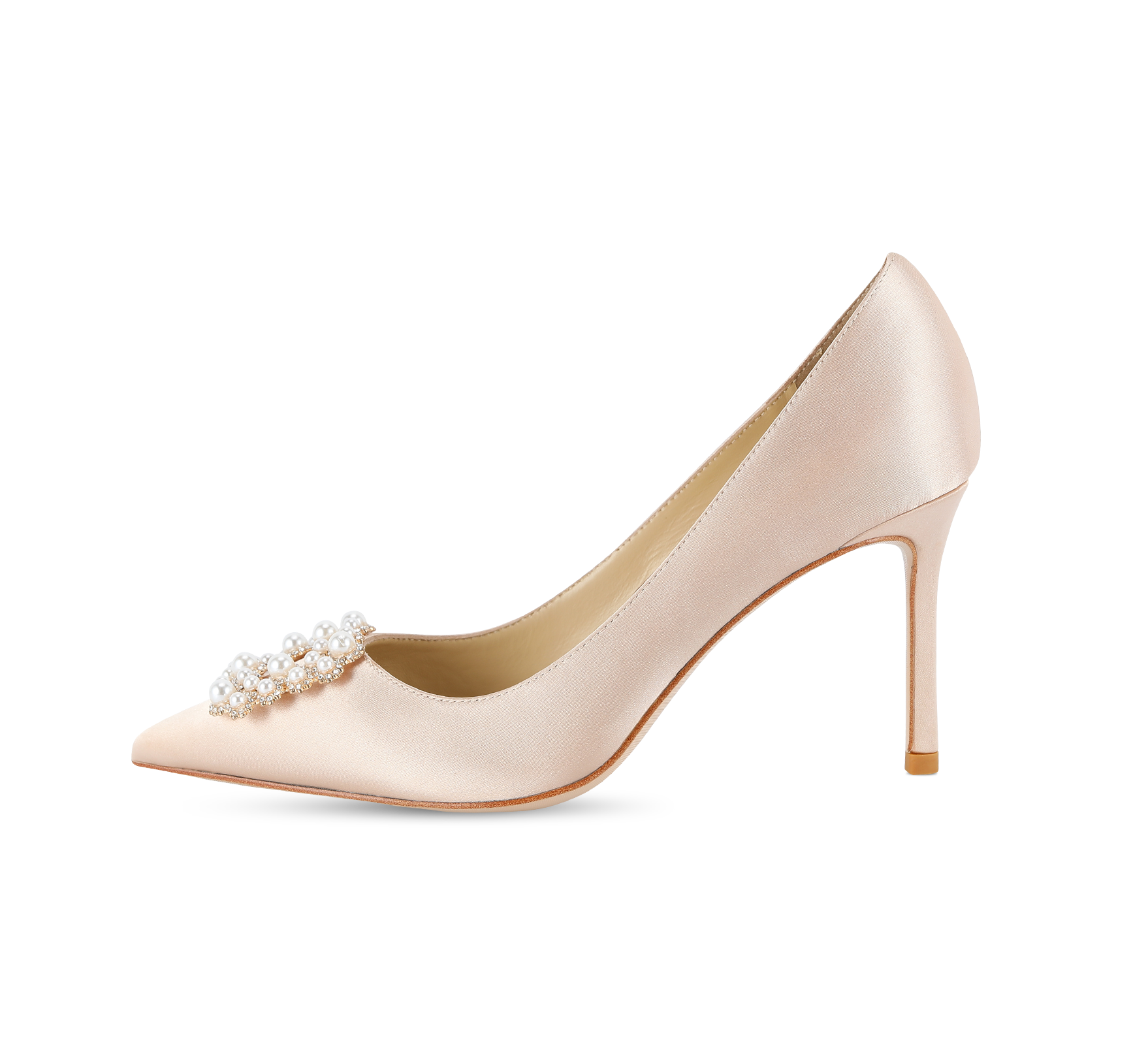 Crystal Pearl Buckled Satin Pumps - Kaitlyn Pan Shoes