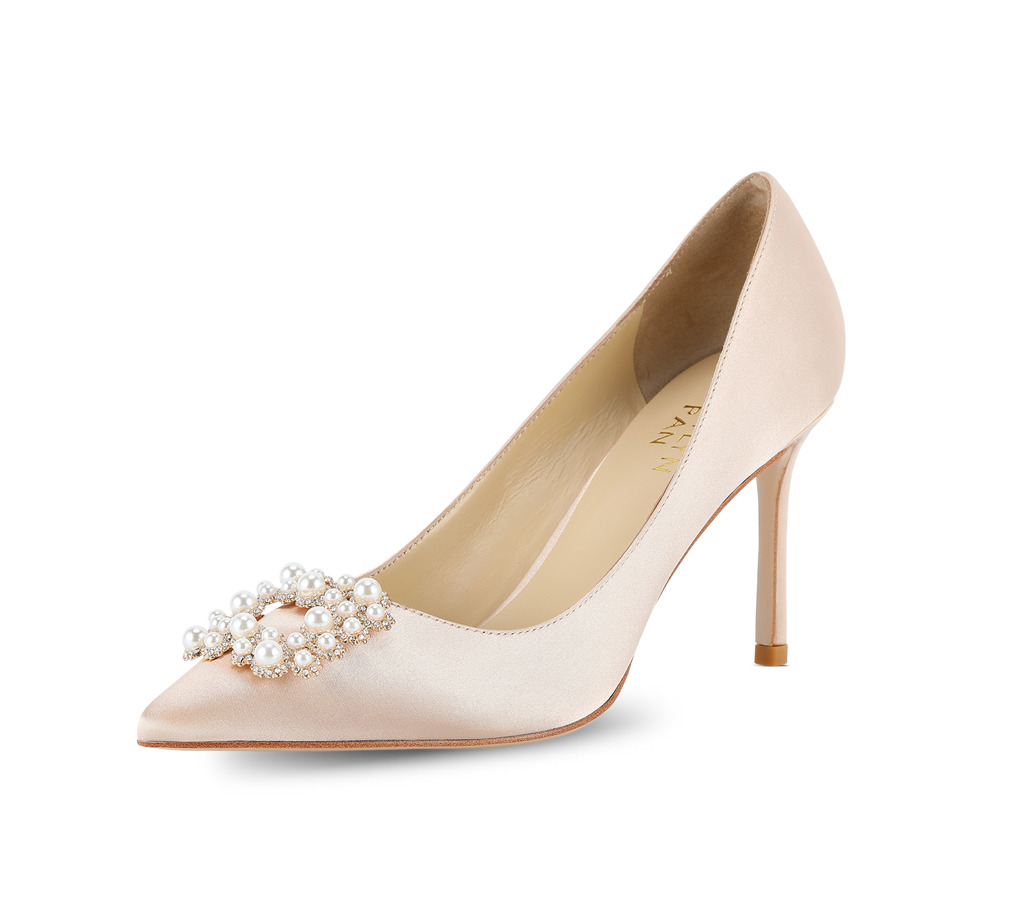 Crystal Pearl Buckled Satin Pumps - Kaitlyn Pan Shoes