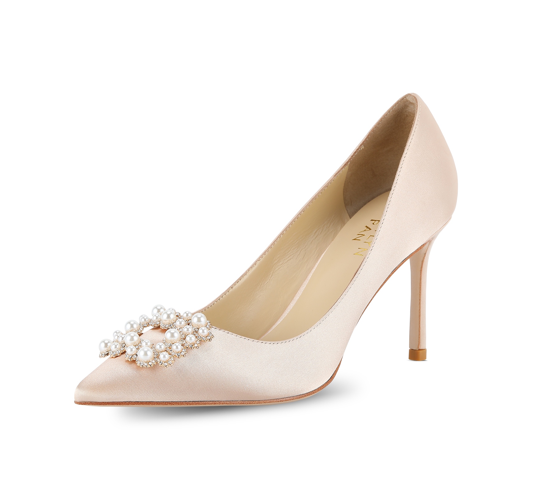Crystal Pearl Buckled Satin Pumps - Kaitlyn Pan Shoes