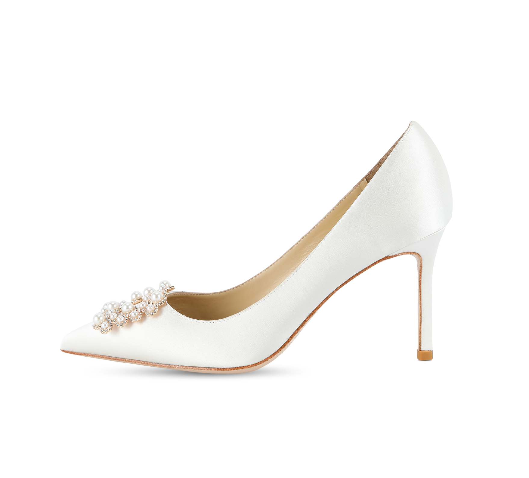 Crystal Pearl Buckled Satin Pumps - Kaitlyn Pan Shoes