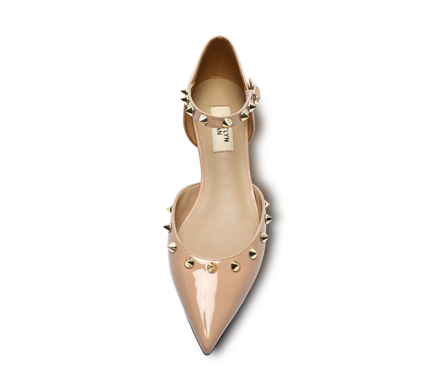Spiky D'orsay Flats - Nude Patent - Kaitlyn Pan Shoes