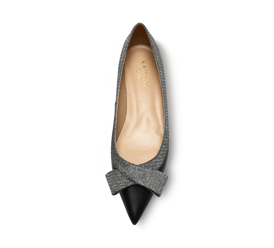Crystal Leather Bow Flats - Kaitlyn Pan Shoes