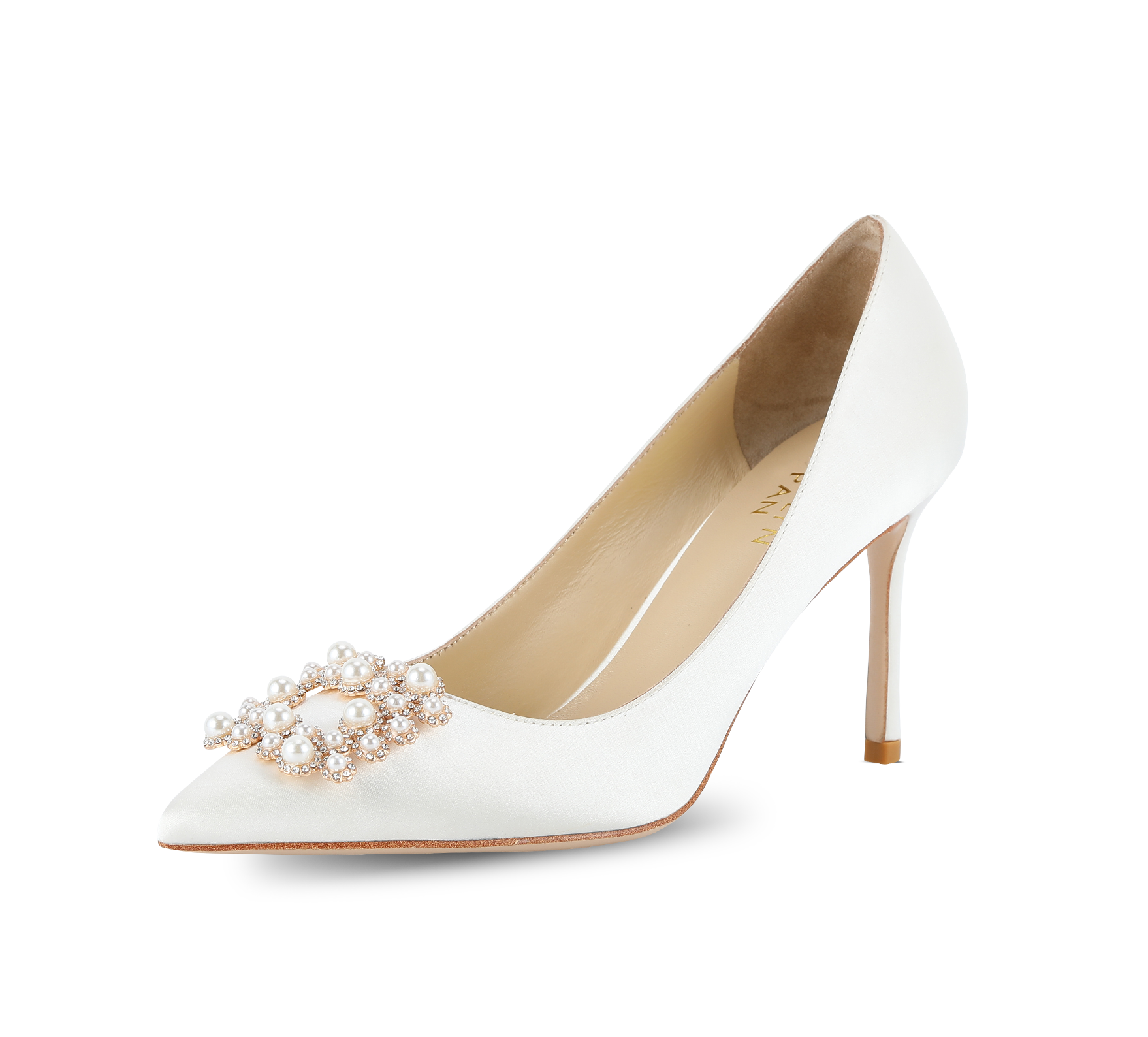 Crystal Pearl Buckled Satin Pumps - Kaitlyn Pan Shoes