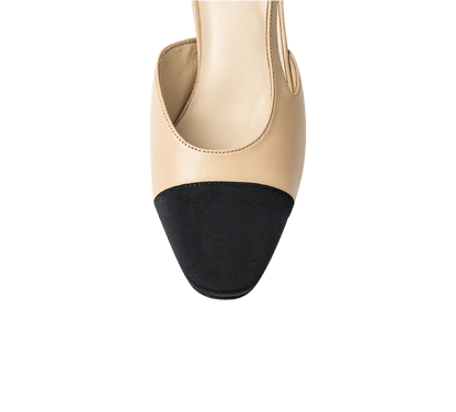 Two Tone Block Heel Slingback Sandals - Kaitlyn Pan Shoes