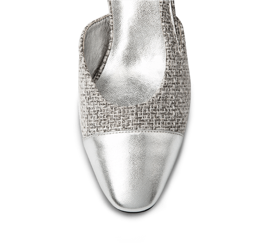 Two Tone Silver Toe Block Heel Slingback Sandals - Kaitlyn Pan Shoes