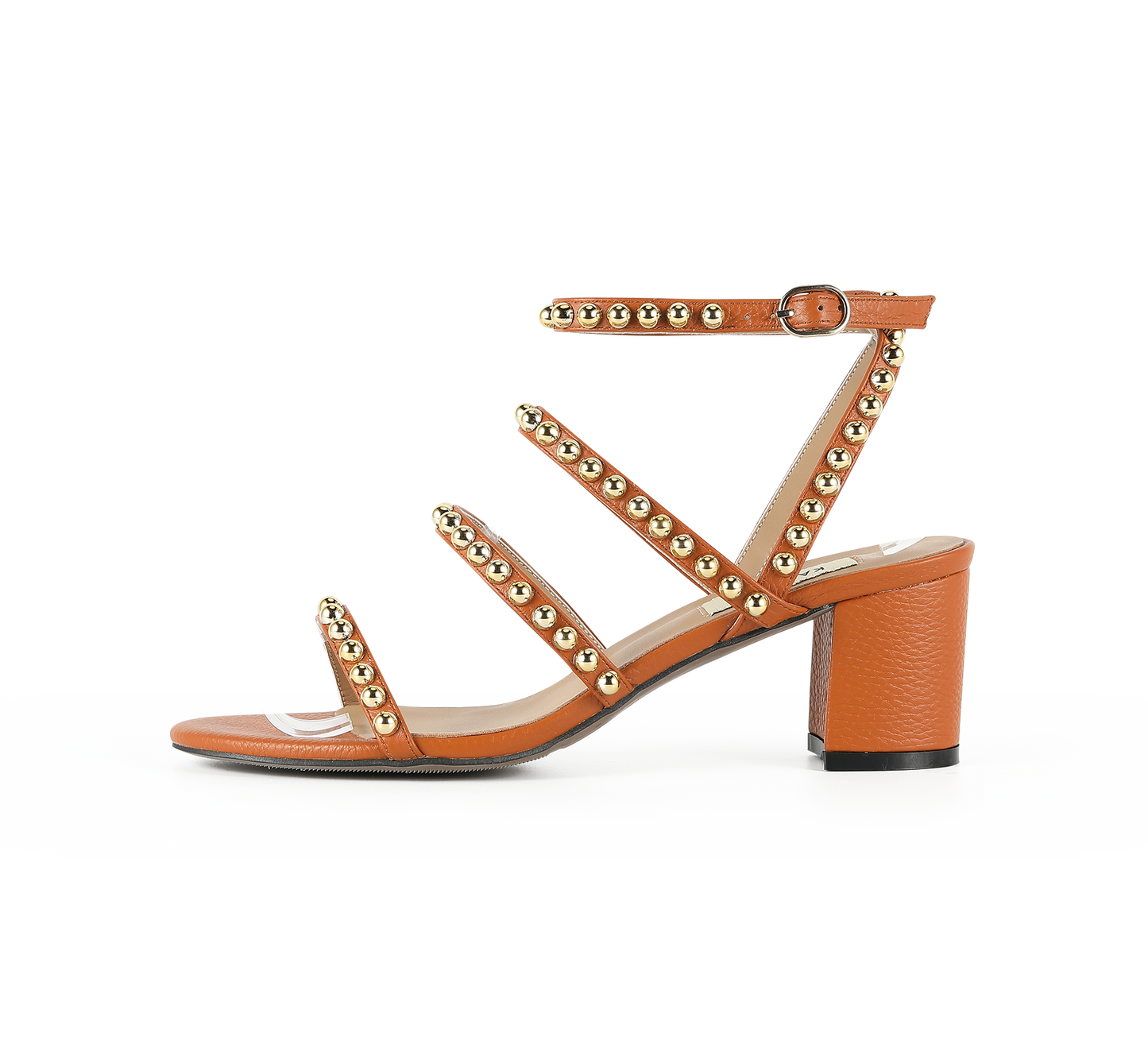 Kaisley Genuine Leather Studded Block Heel Caged Sandals - Kaitlyn Pan Shoes