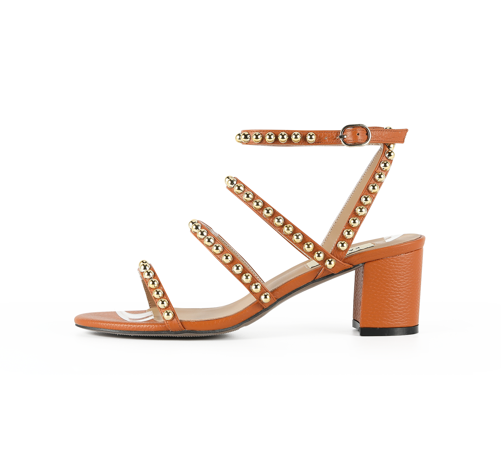 Kaisley Genuine Leather Studded Block Heel Caged Sandals - Kaitlyn Pan Shoes