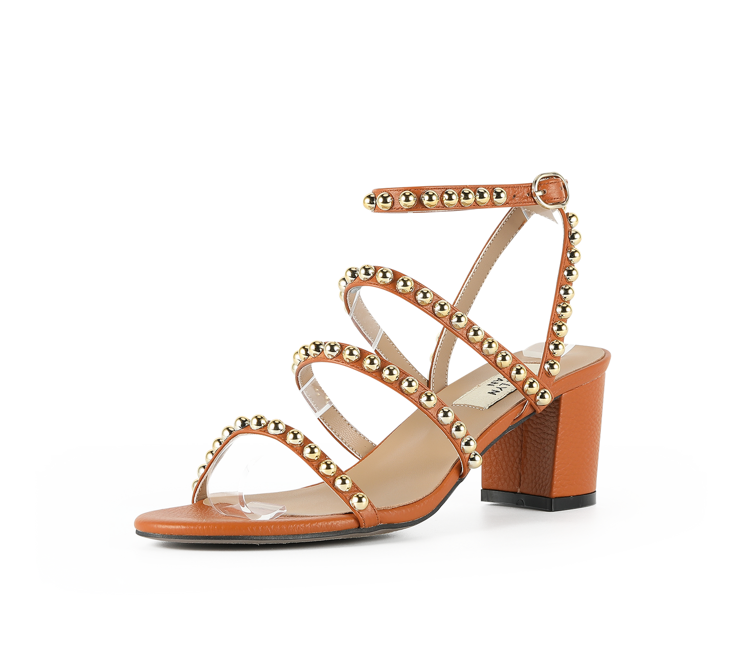 Kaisley Genuine Leather Studded Block Heel Caged Sandals - Kaitlyn Pan Shoes