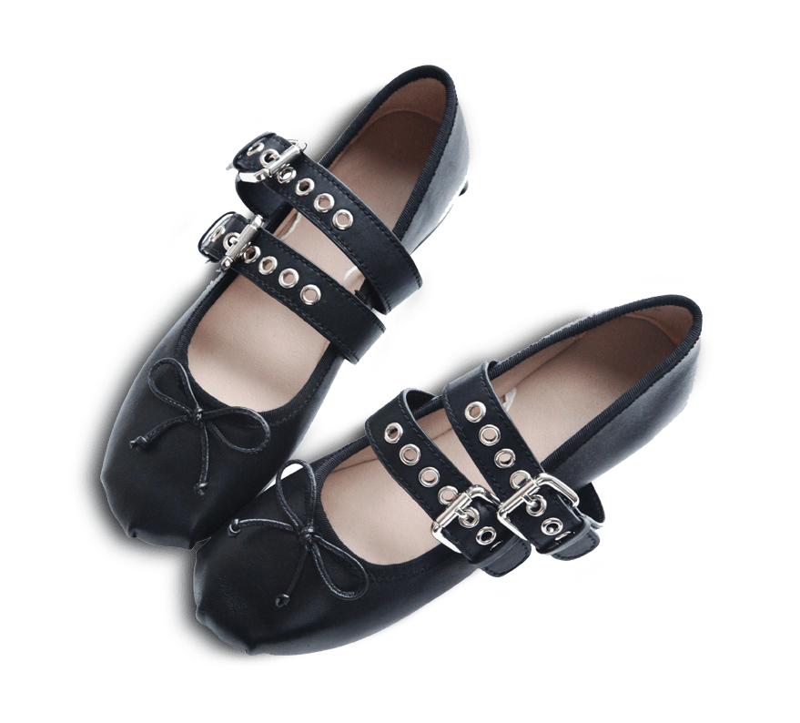 Rina Buckled Lace-up Ballet Flats - Kaitlyn Pan Shoes