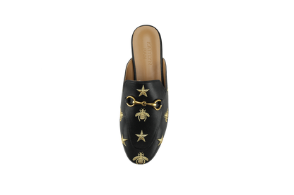 Aaliyah Buckled Mules - Black with Bees and Stars - Kaitlyn Pan Shoes
