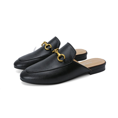 Urbane Genuine Leather Mules with Buckle