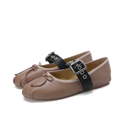 Elegance Genuine Lambskin Buckle Ballet Flats