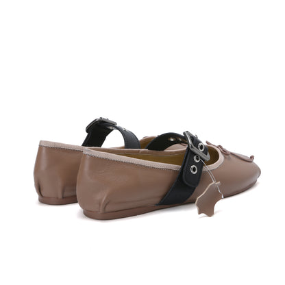 Elegance Genuine Lambskin Buckle Ballet Flats