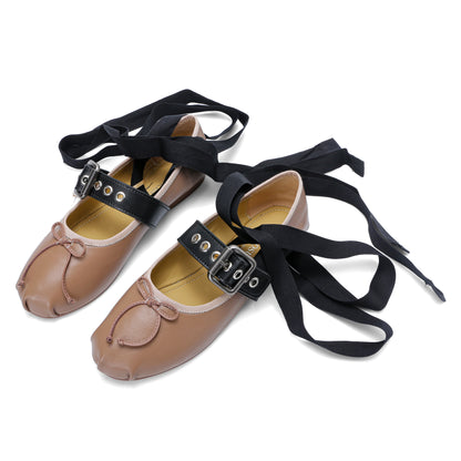 Elegance Genuine Lambskin Buckle Ballet Flats