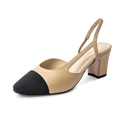 Two Tone Block Heel Slingback Sandals - Kaitlyn Pan Shoes